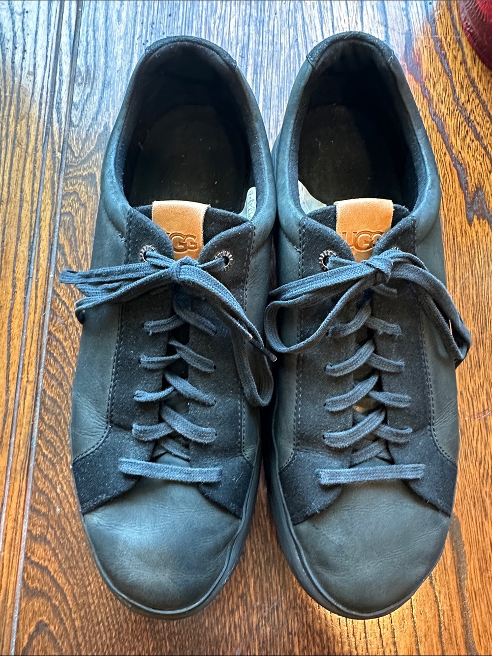 UGG Men's Black Suede & Leather Lace-Up Sneakers with Tan Tongue Tab